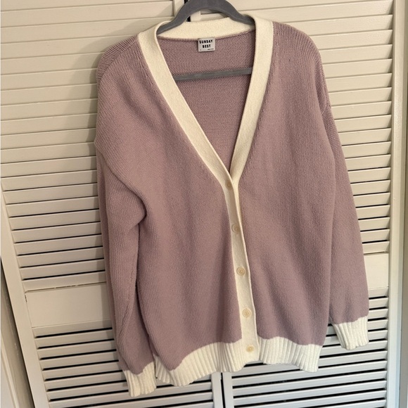 Aritzia Sunday Best Cardigan Sweater. Purple and Cream SIZE SMALL. - Picture 1 of 4